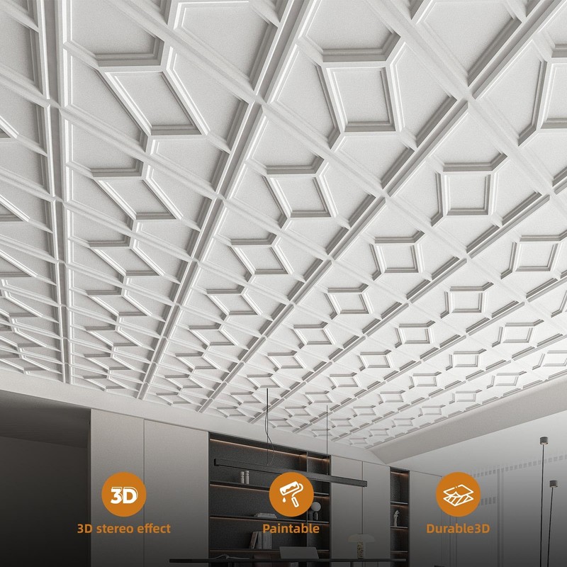 WOWSTAR 12-Pack 24"x24" Drop Ceiling Tiles, 3D Decorative Glue Up