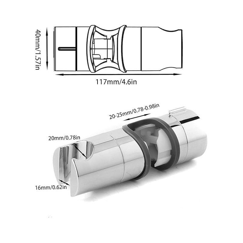 Universal 18-25MM O.D. Hand Shower Rail Head Slider Clamp Holder,