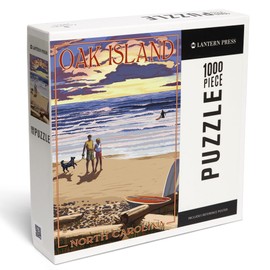Lantern Press 1000 Piece Jigsaw Puzzle, Oak Island, North Carolina, Beach Walk and Surfers