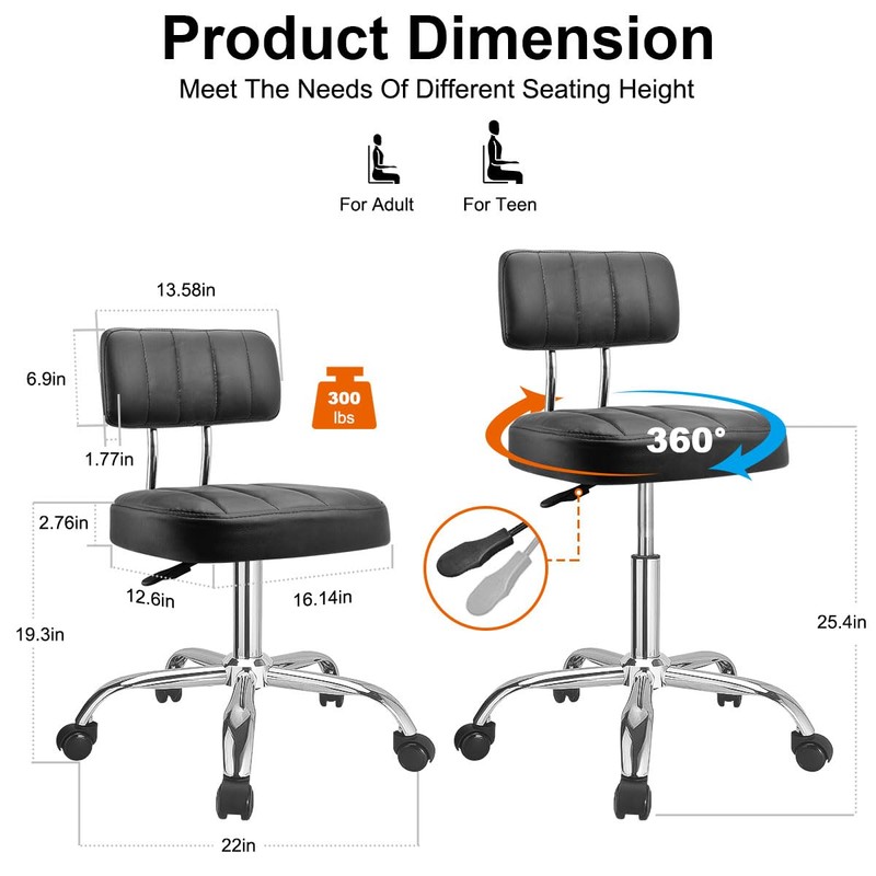JOSTZHXIN Office Desk Chair with Wheels, Rolling Stool with Backrest