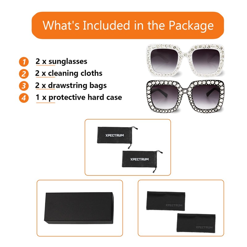 Xpectrum Extra Large Square Crystal Sunglasses Bling Rhinestone Concert Glasses