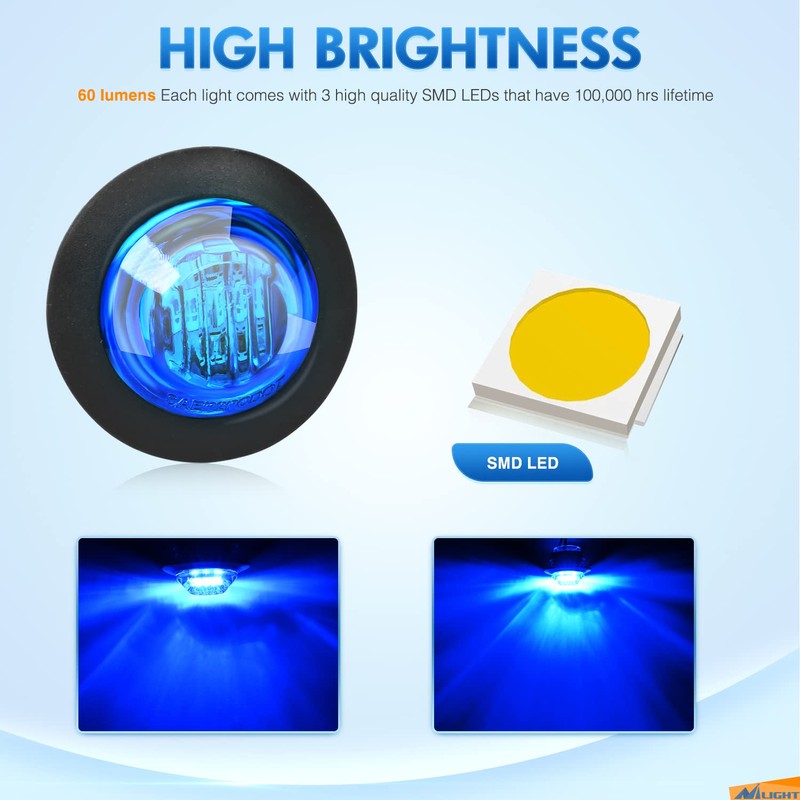 Nilight 10 PCS 3/4 Inch Round LED Clearance Light Front