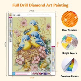 MISCER Birds Diamond Art Kits for Adults, Animals Diamond Painting Kits for Beginners, 5D Full Drill Round Paint with Diamonds Pictures, Gem Art Painting DIY Crafts Kit Decor 12x16inch