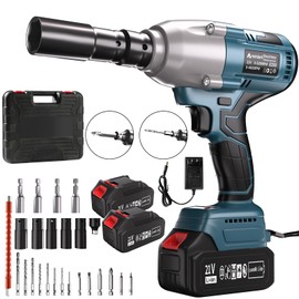 Cordless Impact Wrench - 850 Nm (627 ft-lb) 1/2-inch Impact Wrench, 21-Volt High-Torque Impact Gun with 2x4.6Ah Battery and Charger, Impact Wrenches for Automotive/Motorcycle Repair, Industry and DIY