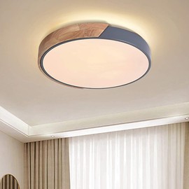 EDISLIVE Ceiling Light Dimmable 19inch Modern Minimalist LED Round Shaped Wood & Metal & Acrylic Flush Mount Ceiling Light with Remote Control Gray