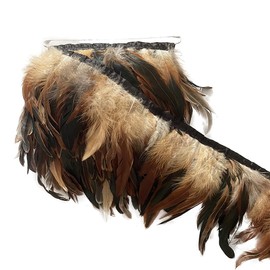LONDGEN Rooster Feather Trim Fringe Width 5-7 inches Craft Feather Fringe Trim Pack of 5 Yards (Natural)