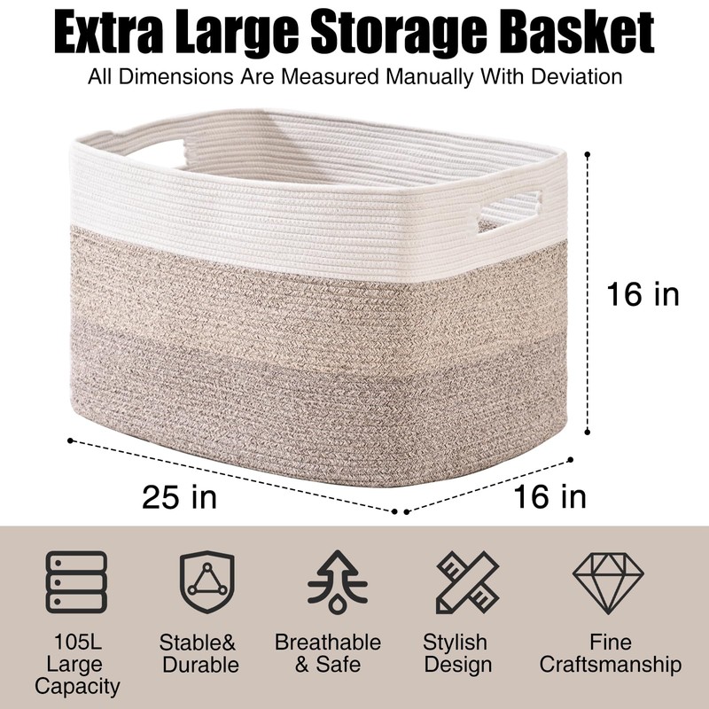 ICERZCZ Extra Large Blanket Basket Living Room, Rectangle Storage Basket,