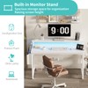 Lufeiya White Computer Desk with LED Lights and Power Outlets,