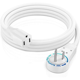 Maximm Extension Cord 3 Foot White Flat Plug, 360° Rotating Short Power Cord Single Outlet, Indoor 16 Gauge 3 Prong Grounded Wire UL Certified (3Ft White)