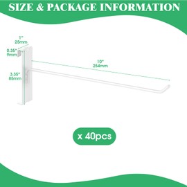 Yauhar 40Pcs 10" Gridwall Display Hooks Assortment Set, White Metal Grid Wall Panel Hanging Display Hook for Garage Shop Retail Storage, Wire Diameter 5mm/ 0.2”