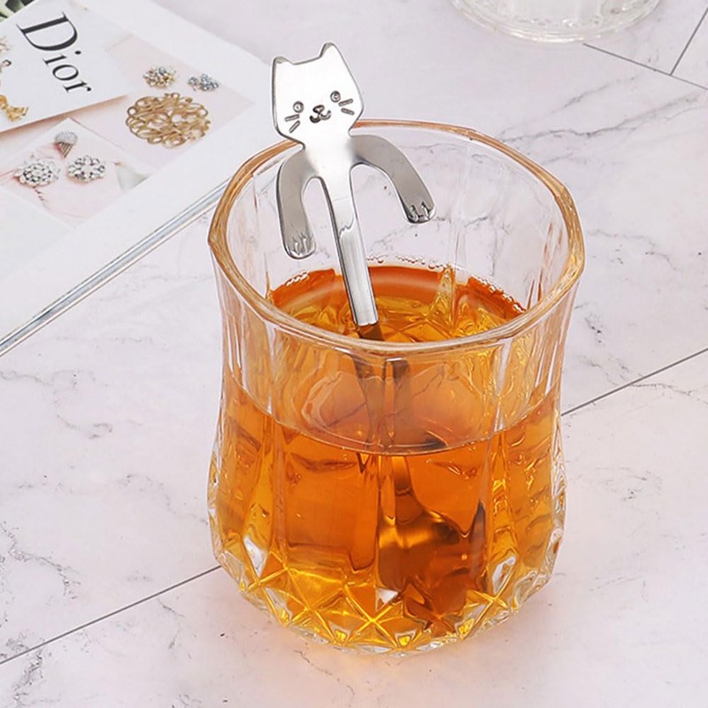HawZeerLy 6 Pcs Cat Spoon Coffee Tea Spoon Cat Dessert
