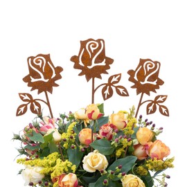 Lilienburg Set of 3 Rose Rust Stakes, Flower, Rust Rose Love Garden Stake, Rust Flower Garden Figure, Rust Metal (Roses)