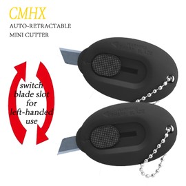 CMHX Mini Box Cutter Small Safety Retractable Utility Knife Blade Right Or Left Handed Finger Friendly Package Box Opener with Keychain Hole (32 BOXCUTTER-S10)