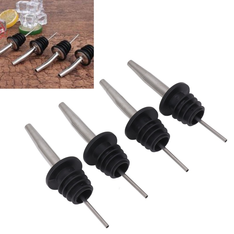 24pcs Stainless Steel Bottle Pourers with Black Plastic Cover Conical