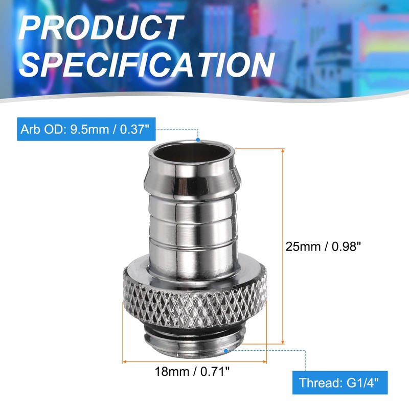 sourcing map 4pcs Water Cooling Barb Fitting G1/4" Thread 9.5mm
