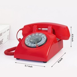 TelPal Red Retro Phone, Corded Antique Vintage Landline Phone with Old Fashioned Rotary Dial Keypad, Decorative Classic 80s Desk Phone for Home,Office, Hotel, School & Gift