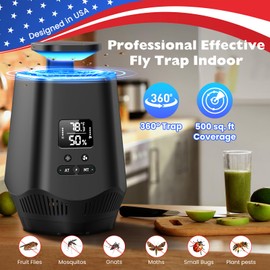 Monrocx Fruit Fly Traps for Indoors, Gnat Traps for House Indoor Bug Zapper Indoor, Smart Mosquito Trap Bug Catcher with Temperature and Humidity Sensor, 10 PCS Refills (Black)