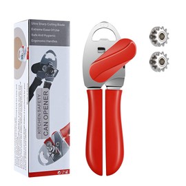Can Opener Manual Tin Opener for Seniors with Arthritis, Handheld Can Opener Safe Cut Smooth Edge with Ergonomic Grip Large Turn Knob(Red)