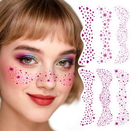 Glitter Freckles Face Tattoo, 6 Pcs Face Glitter Freckles Gold for Kids Women, Fake Sparkle Temporary Tattoos Stickers for Girls and Adults Festival Makeup Accessories Face Decor, Maroon