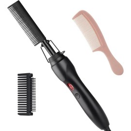 Hot Comb Anti-Scald Ceramic Heated Hair Styling Tool - Straightener, Curler, Travel-Friendly Beard Pressing Comb - Color: Black