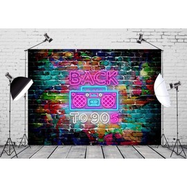 CORFOTO 7x5ft Back to 90's Backdrop 90s Retro Brick Wall Party Banner Colorful Disco 90's Backdrop Graffti Hip Hop Music Disco Retro 90s Background 80S 90S Theme Party Banner Decorations Photobooth
