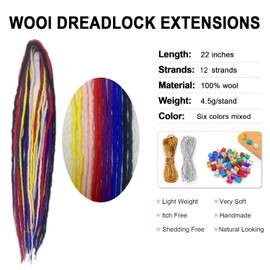 Wool Dreadlock Extensions - Handmade Mixing Colors 22 Inches, DE Ends Double Ended Braid-in Dreads, Hippie Locs,Stylish Crochet Dreads Extensions