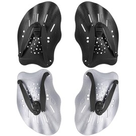 2 Pairs Hand Paddles for Swimming, Black and Grey Swimming Training Paddles, Swimming Paddles with Adjustable Straps, Strength Training Aid, Pool Exercise Equipment for Adults, Kids, Unisex