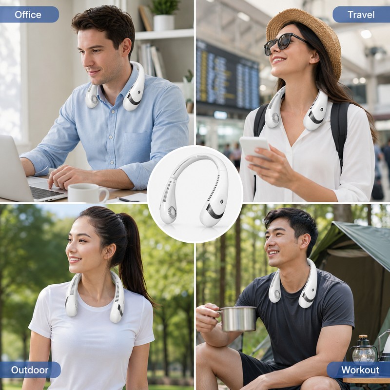 Portable Bladeless Neck Fan for Hands-Free Cooling – Foldable 3-Speed