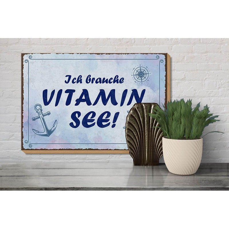 Femer Holzschild Spruch 20x30 cm Ich brauche Vitamin See Deko