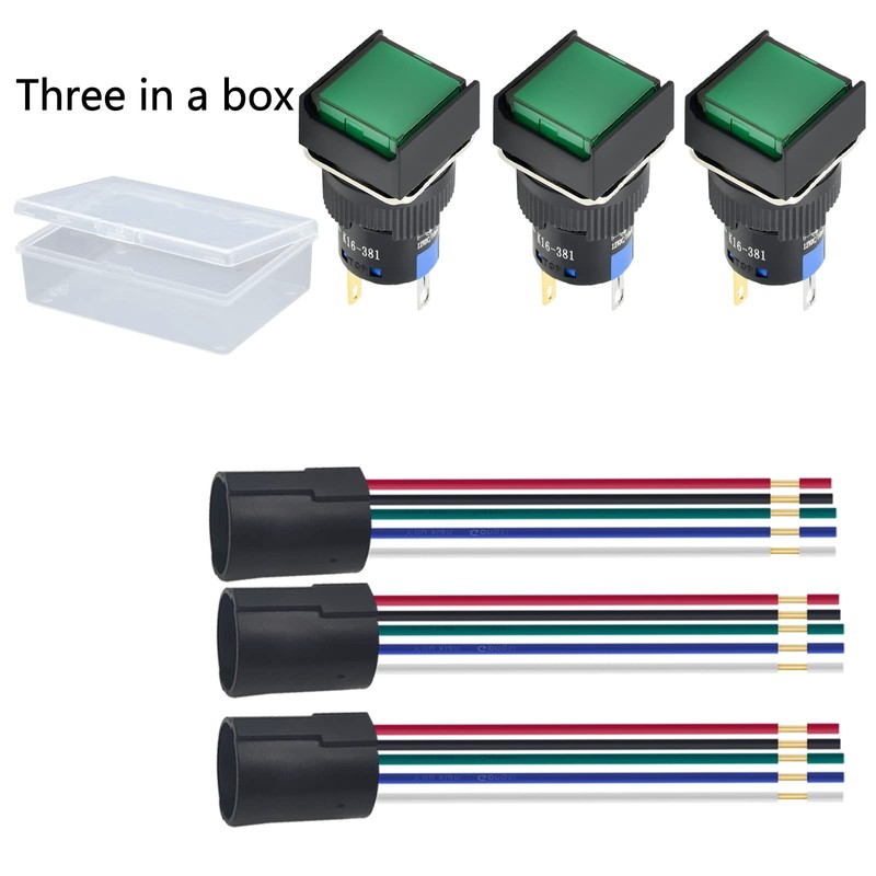 ZJWZJH 3 Pcs 16mm 5/8" Momentary Push Button Switch Square