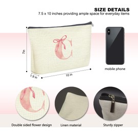 Udinaz Initial Makeup Bag Letter C Monogram Makeup Bags for Women, Pink Bow Cosmetic Bag, Preppy Makeup Bag, Aesthetic Makeup Bag, Preppy Stuff, Coquette Stuff, Girly Makeup Bag, Pink Makeup Pouch