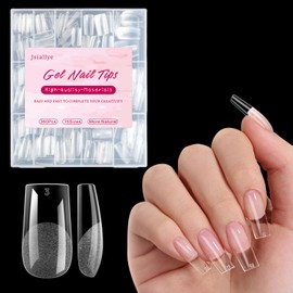 Jsiallye Long Square Gel Nail Tips,360Pcs Pre Etched Clear Fake Nails,Full Cover Press On Nails for DIY Extension & Salon Use,Soak off Acrylic False Nail Extensions 15 Sizes