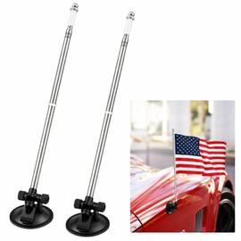 2 Pack Car Flag Pole with Suction Cup Mount, 18-62.4'' Telescopic Stainless Steel Vehicle Flagpole Holder, 180° Adjustable Flag Mount for Car Truck Rv Boat