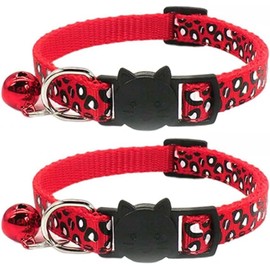 Reflective 2 Pack Breakaway Cat Collars with Bell Leopard Pattern Cute Kitty Adjustable 7.5-12.5 Inch Safe Kitten Collars Charms (Red)