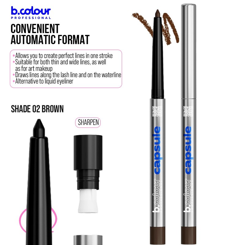 B.COLOUR PROFESSIONAL 02 Automatic Eye Pencil Brown Gel 24h Waterproof,