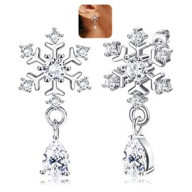 LOLIAS 925 Sterling Silver Snowflake Earrings for Women Christmas Snowflake Dangle Stud Earrings Sparkling Pearl CZ Snowflake Hypoallergenic Earrings Christmas Decorations Christmas Gifts