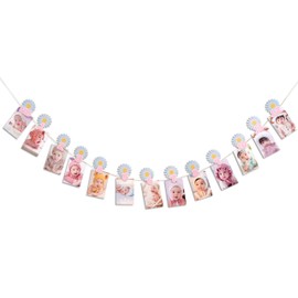 Daisy 12 Month Photo Banner - Daisy Monthly Milestone Photo Banner with Clips, First Birthday Decorations for Newborn to 12 Months, 1st Birthday Photo Banner for Baby Shower, Party