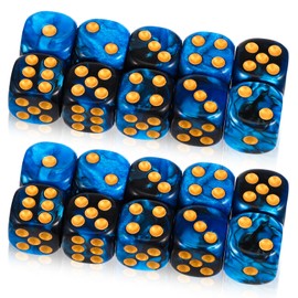 JIEYAO Dice Set, Polyhedral Dice Set, D6 Dice Set, 16 mm, Blue Acrylic Dice Game Dice, Blue and Red Colour Dice with Gold Pips, Colourful Dice for Role Play, Dice Games, Table Games