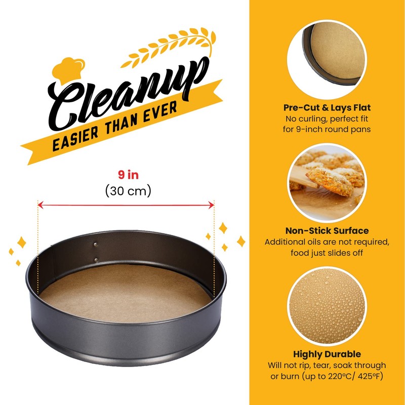 [220 Liners] Heavy Duty 9 Inch Parchment Rounds Paper Baking
