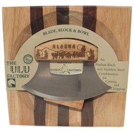 Ulu Factory Alaska Ulu Birch Walnut Stripe Wood Chopping Bowl-board Dog Team Design Handle (1)