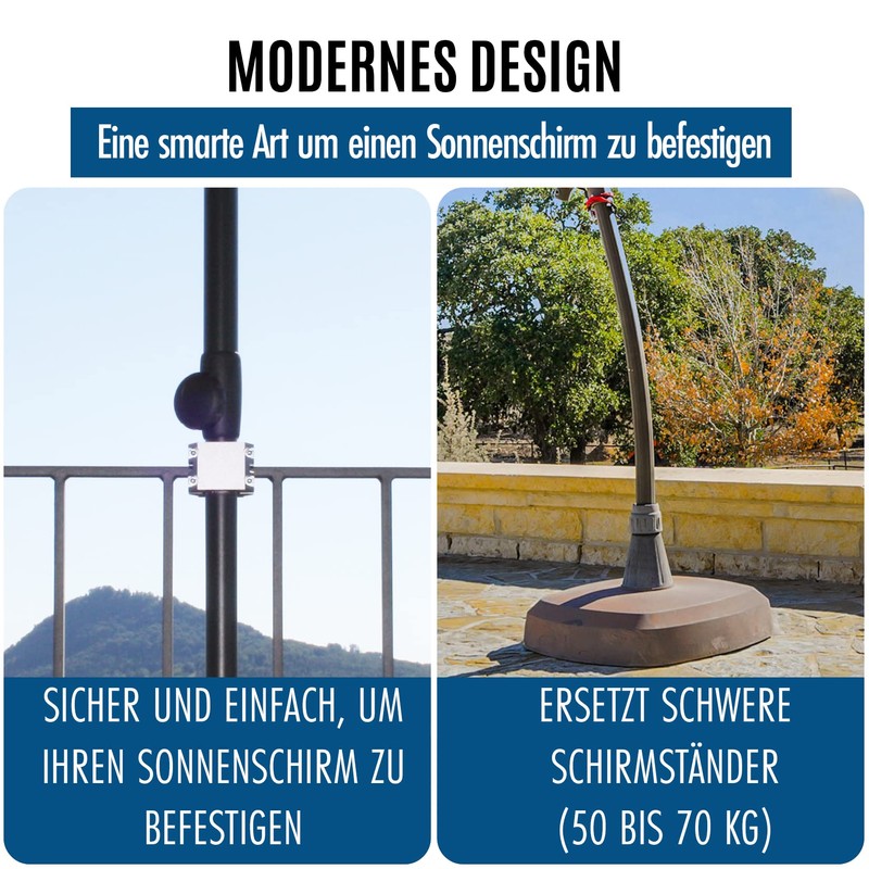 KD-TECH Stabiler Sonnenschirmhalter - Sonnenschirmständer für Balkon eckige Geländer -