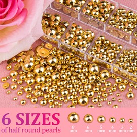 Belleboost Gold Nail Charms and Gems, Half Round Flatback Pearl Nail Charms, Nail Pearls Rhinestones Kit Gold Beads for Nails with Pickup Pencil and Tweezer for DIY Nail Art, Face Makeup and Crafting