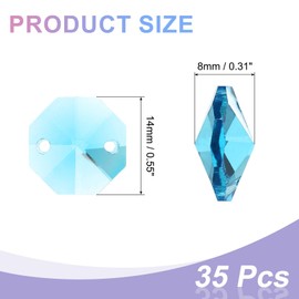 uxcell 35Pcs 14mm Crystal Octagon Beads, 2-Hole Glass Suncatcher Beads, Chandelier Prisms Parts Hanging Pendants for Home DIY Arts Crafts Decoration, Sky Blue