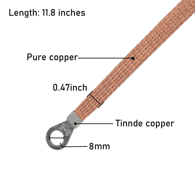 6pcs Flat Copper Braided Connecting Wire 11.8 Inch Round Hole