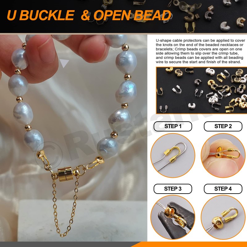 Rustark 1501Pcs Crimp Beads Covers with Bead Crimping Pliers Tool