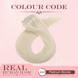 UK-Fashion-Shop Human Hair Extensions Clips in Real Hair Extension 8pcs 18 clips Straight Natural 60 Platinum Blonde - 14inch(60g)