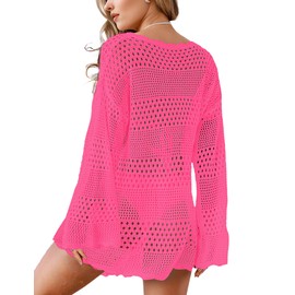 Buauty Womens Swimsuit Coverup Crochet Swim Cover Ups Bikini Bathing Suits Swimwear 2024 Summer Beach Dress Vacation Outfits Rosy