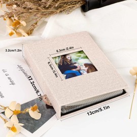Lanpn Photo Album 10 x 15 cm, 100 Pockets 2 Packs Small Mini Linen Slip-In Album for Portrait Photos, Pictures, Beige