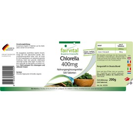 Fairvital Chlorella Tablets 400 mg - High Dose - 100% Chlorella Algae Powder (Chlorella Vulgaris) - Vegan - 500 Tablets