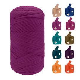 CAMAL T-Shirt Yarn 400g Elastic Fabric Thick Knitting Yarn Ribbon Polyester Yarn for Crocheting, 130 Yards T-Shirt Beginner Yarn for Crocheting DIY Hand Craft Bag Blanket Cushion(Deep Rose)